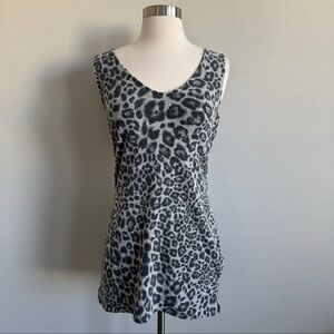 White House Black Market Gray Leopard Tunic Top